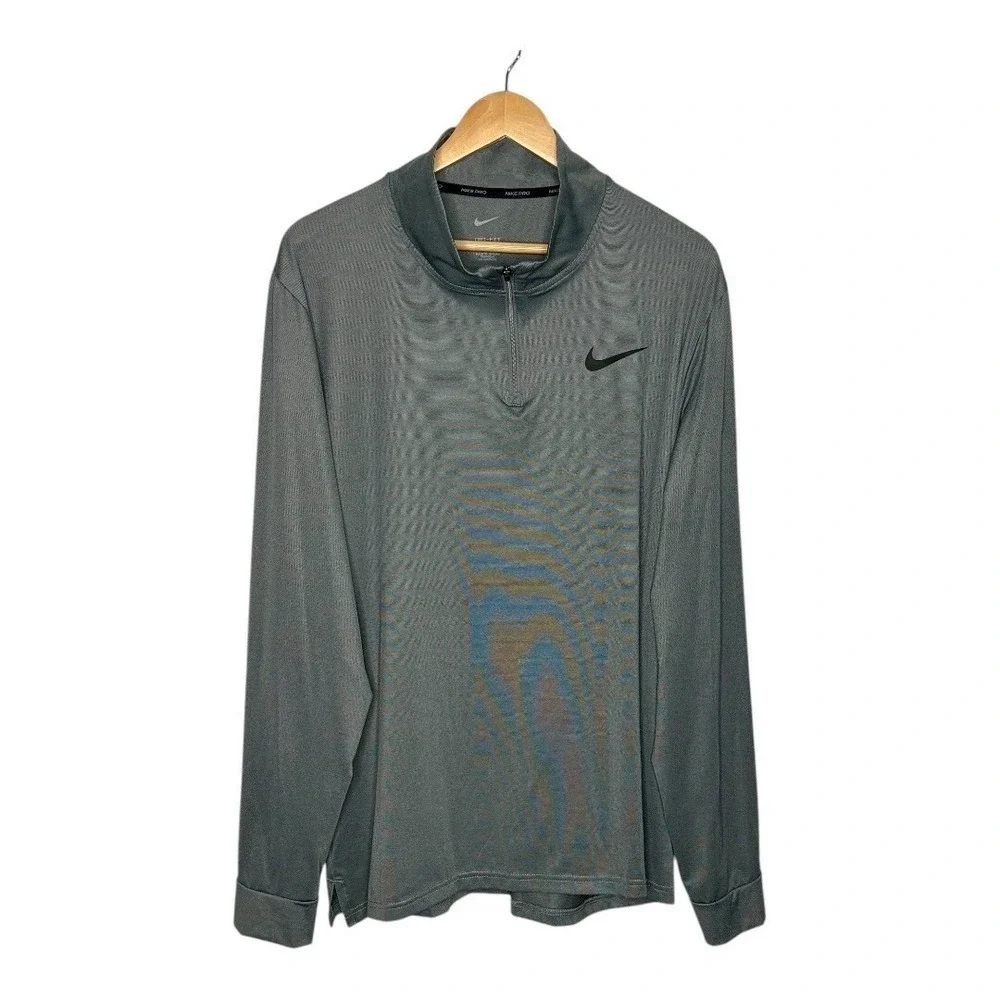 Nike Pro Dri-FIT Quarter‎ Zip Pullover Mens XL Gray Mock Neck Long Sleeve Active